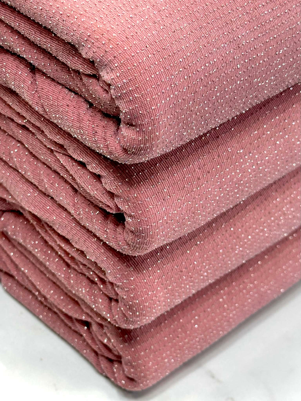 (LUREX NYLON SPANDEX) METALLIC POLKA DOT SILVER SHIMMER ON DUSTY PINK
