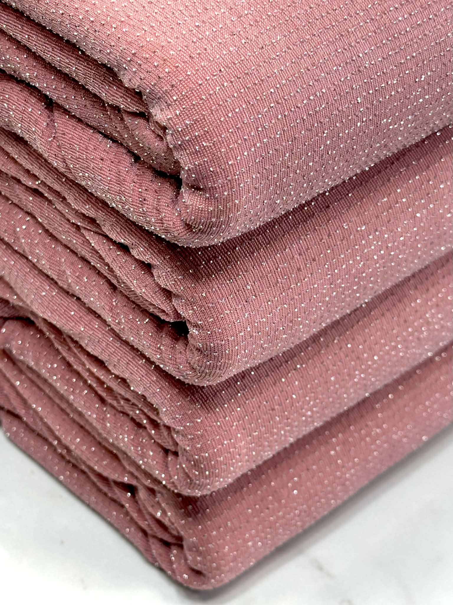 (LUREX NYLON SPANDEX) METALLIC POLKA DOT SILVER SHIMMER ON DUSTY PINK