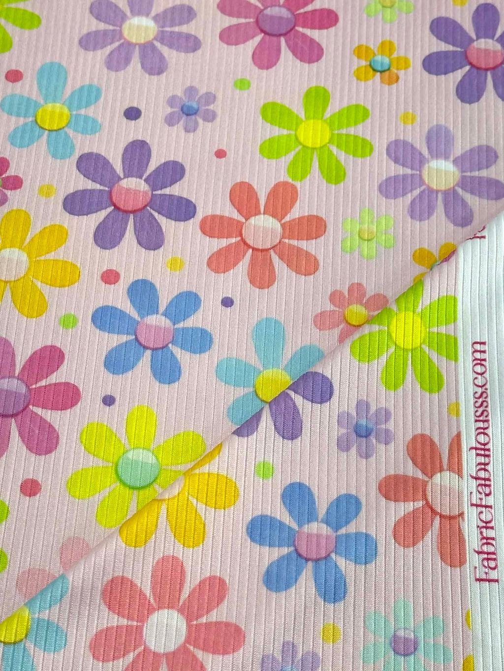 (4X2 YUMMY RIB) COLORFUL FLOWERS AND DOTS ON PINK