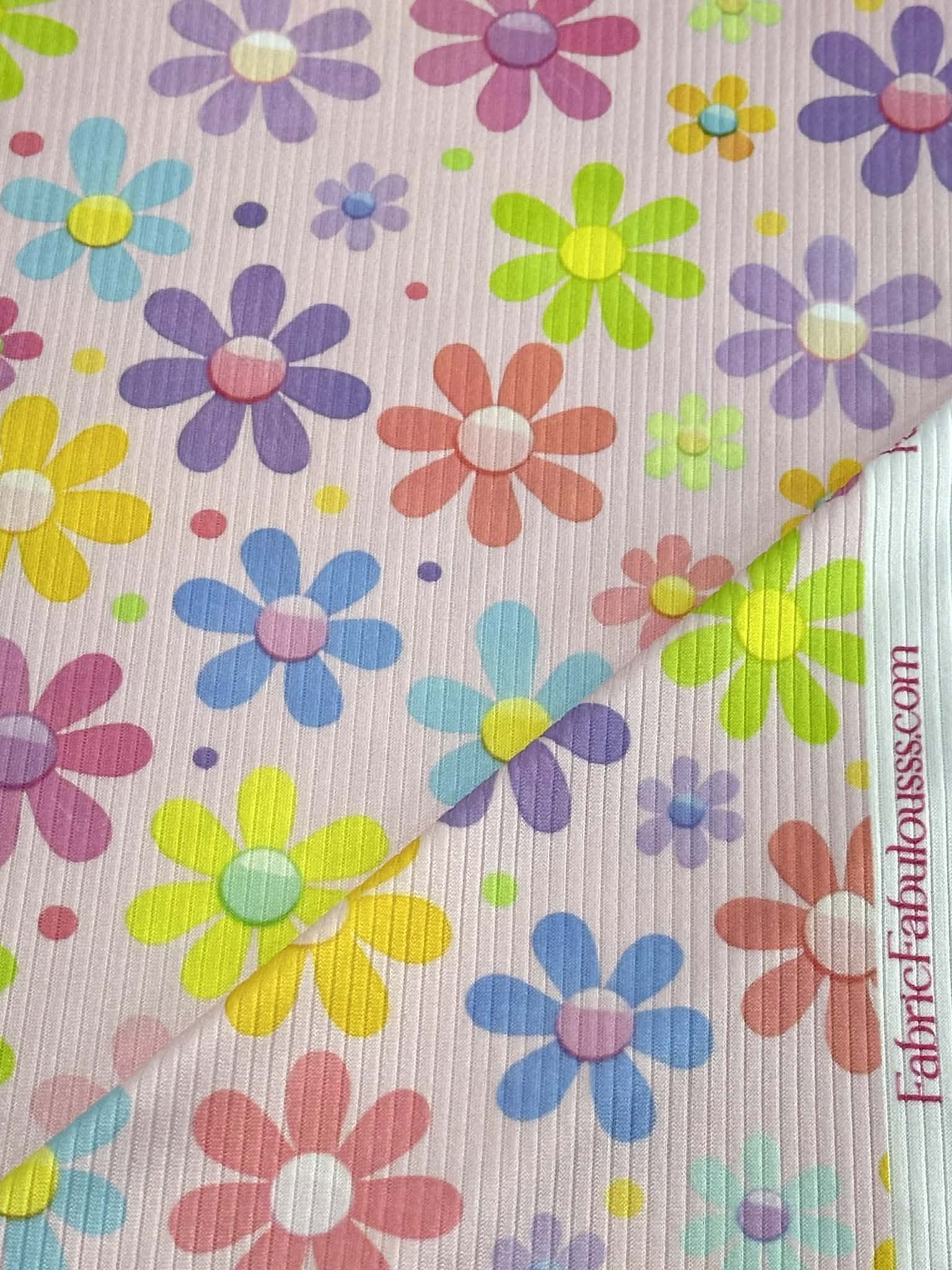 (4X2 YUMMY RIB) COLORFUL FLOWERS AND DOTS ON PINK