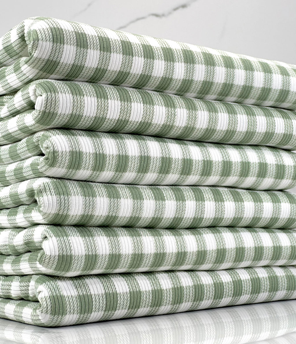 (2X2 YUMMY RIB) SAGE AND OFF WHITE GINGHAM
