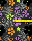 (SWEATER KNIT/OAKLEY) SMALL COLORFUL FLOWERS & SPIDERWEBS ON CHARCOAL