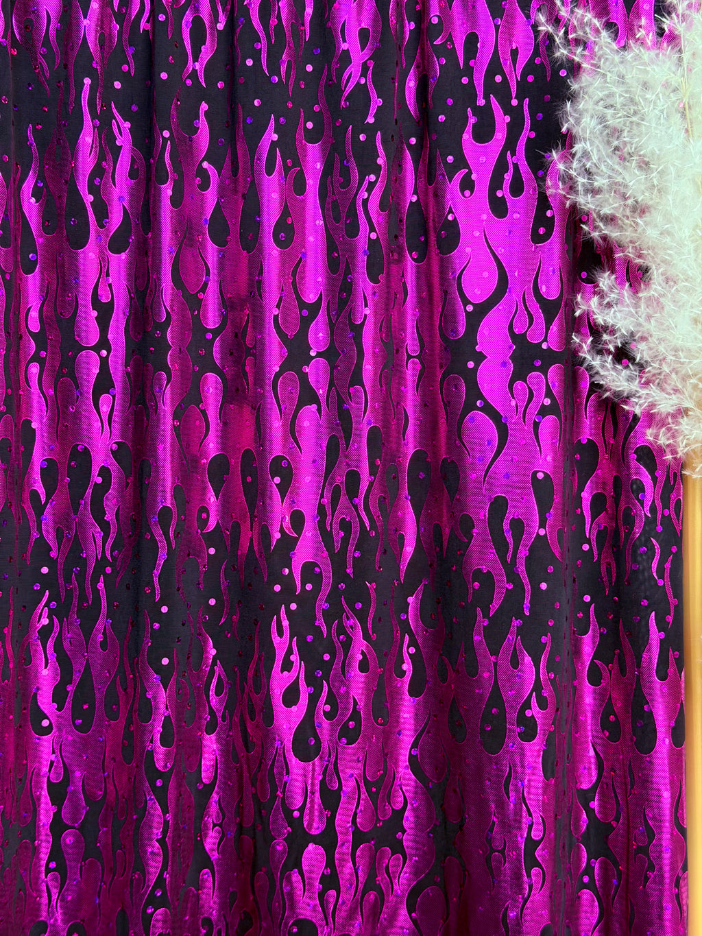 (HOLOGRAM SPANDEX) FUCHSIA FLAMING FLAMES