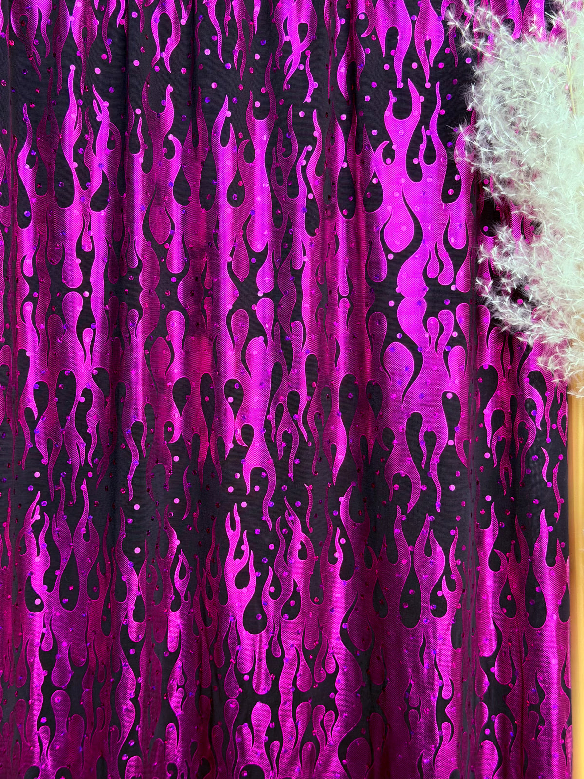 (HOLOGRAM SPANDEX) FUCHSIA FLAMING FLAMES
