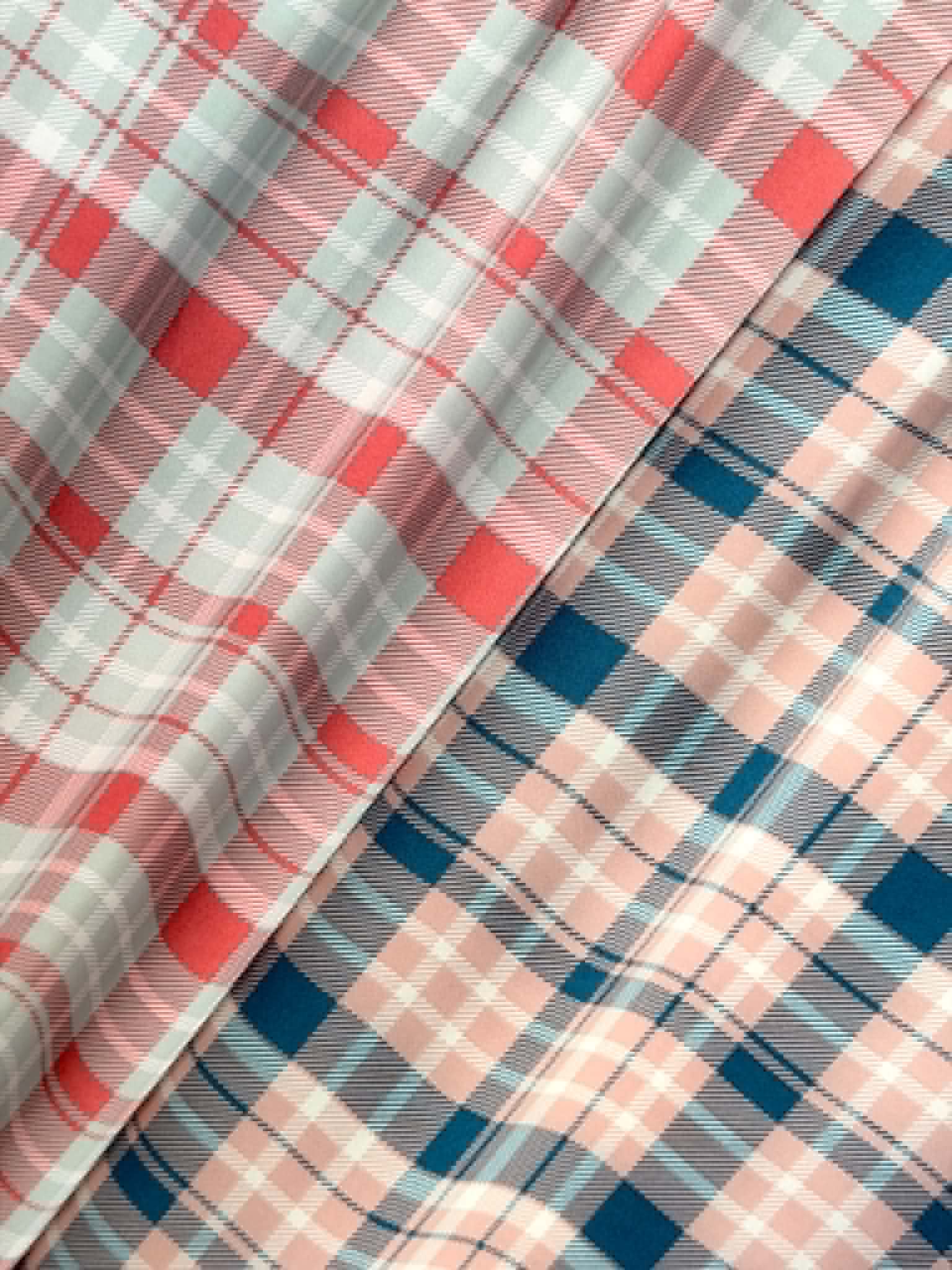 (WOVEN) LIGHT GRAY AND CORAL PLAID