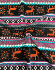 (SWEATER KNIT) RED REINDEERS ON BLACK AND PINK, TURQUOISE PATTERN