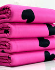 (4X2 YUMMY RIB) BLACK HEARTS ON HOT PINK