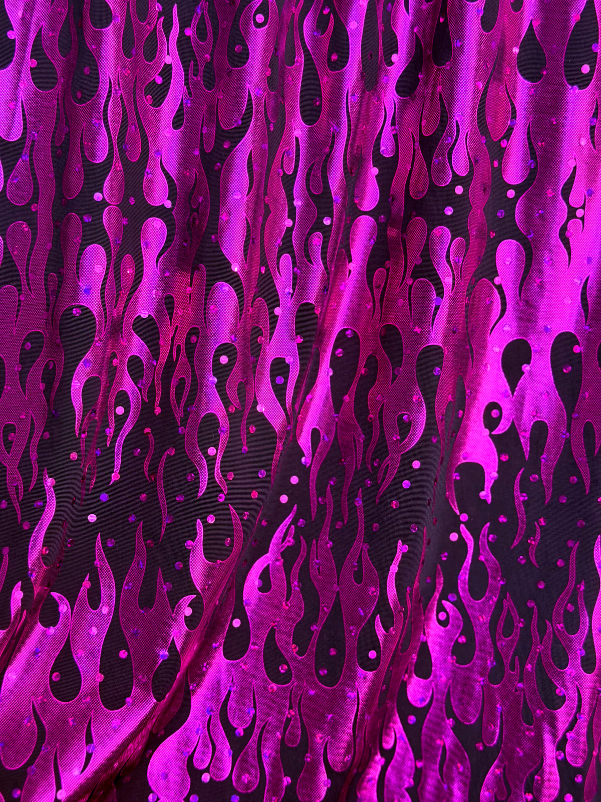 (HOLOGRAM SPANDEX) FUCHSIA FLAMING FLAMES