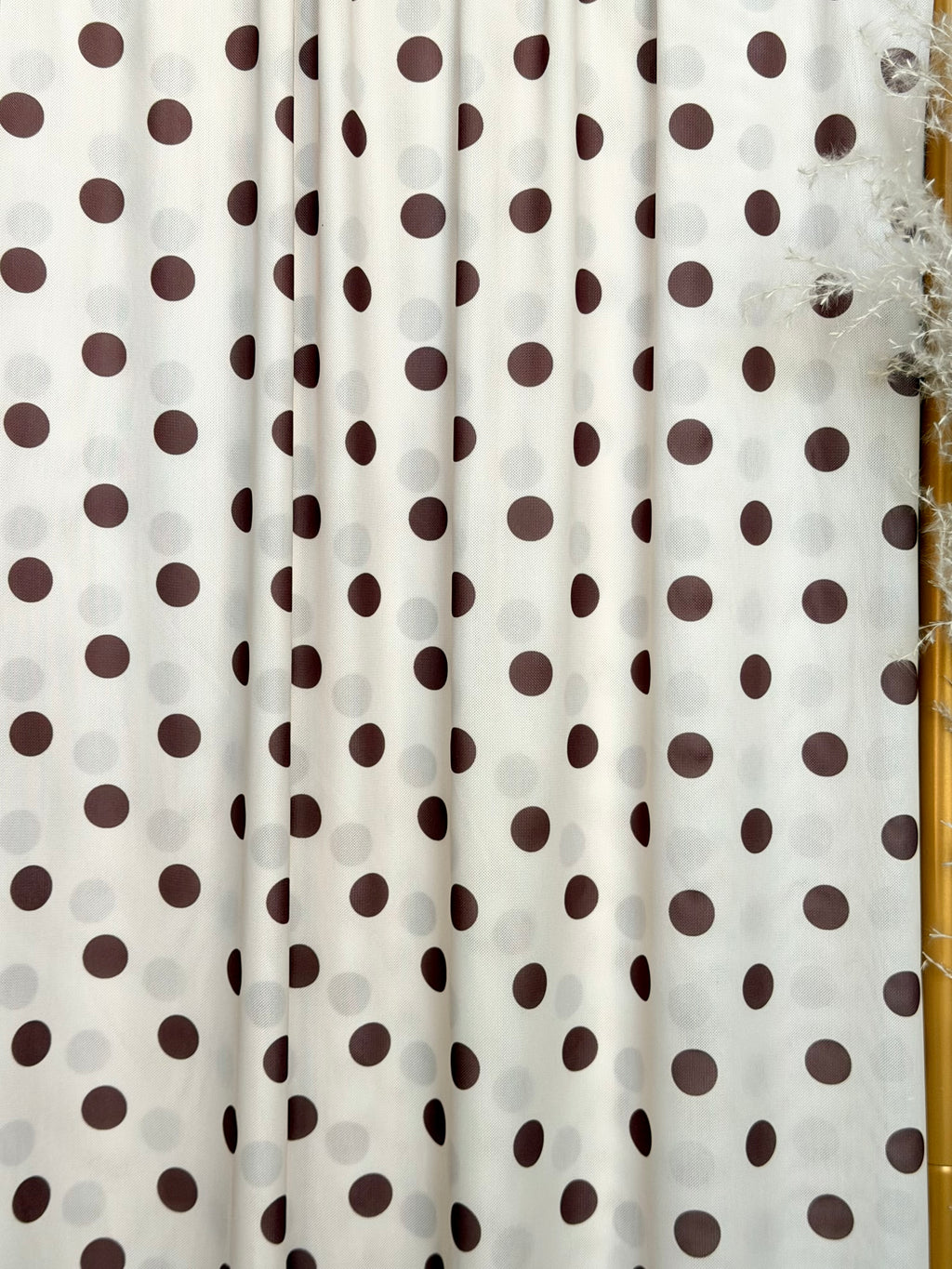 (MESH) BROWN POLKA DOTS ON IVORY