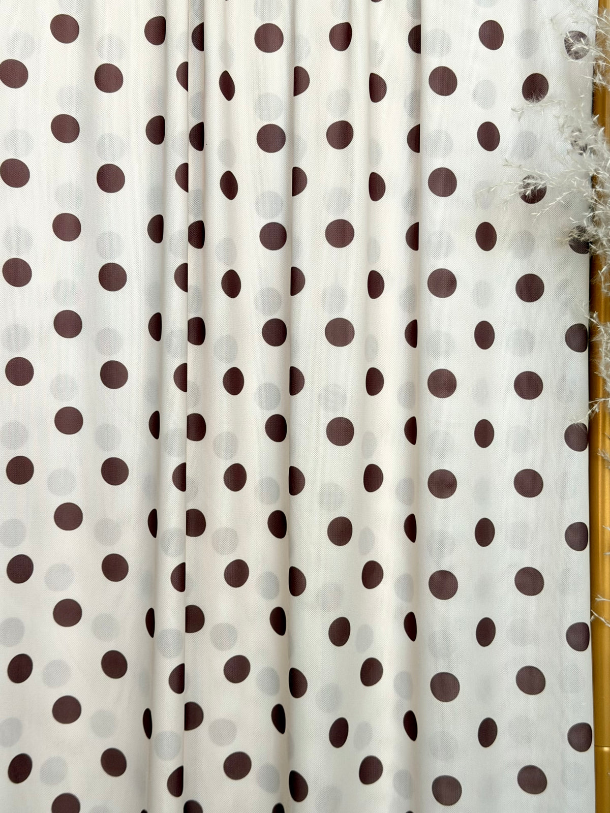 (MESH) BROWN POLKA DOTS ON IVORY