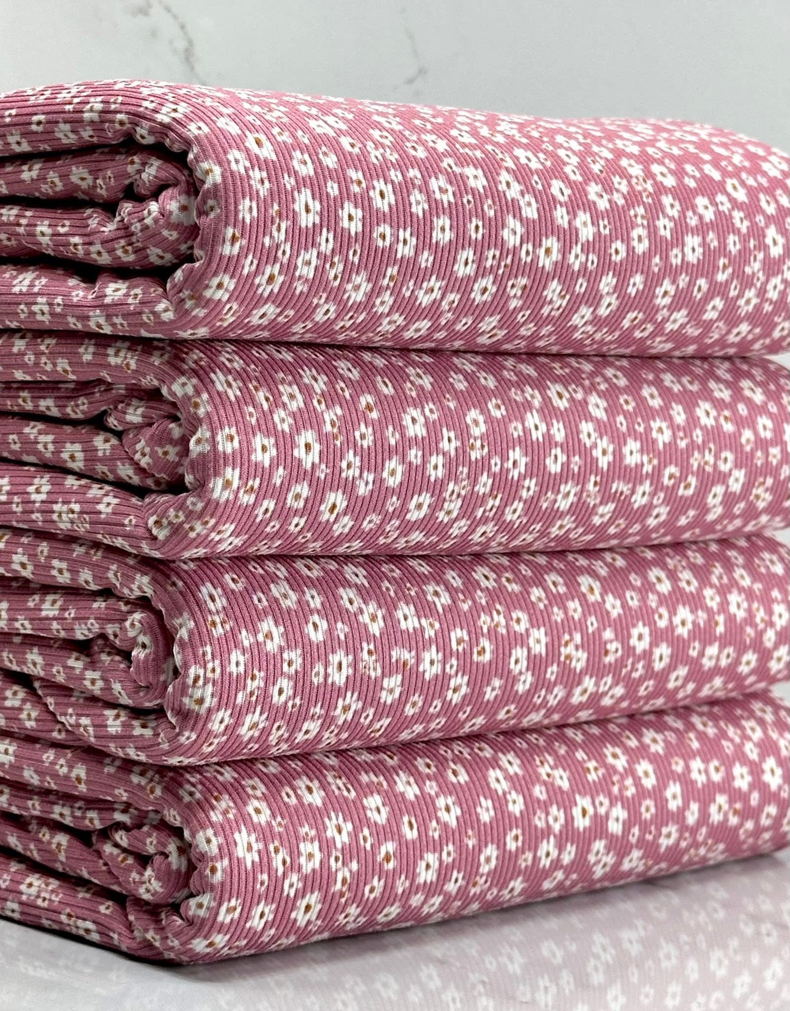(2X1 YUMMY RIB) TINY WHITE FLOWERS ON POWDER PINK