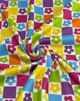 (4X2 YUMMY RIB) BRIGHT COLORFUL FLOWERS AND CHECKERED PATTERN