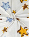 (DBP) BLUE, MUSTARD, AND BROWN STARS ON CREAM