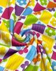 (4X2 YUMMY RIB) BRIGHT COLORFUL FLOWERS AND CHECKERED PATTERN