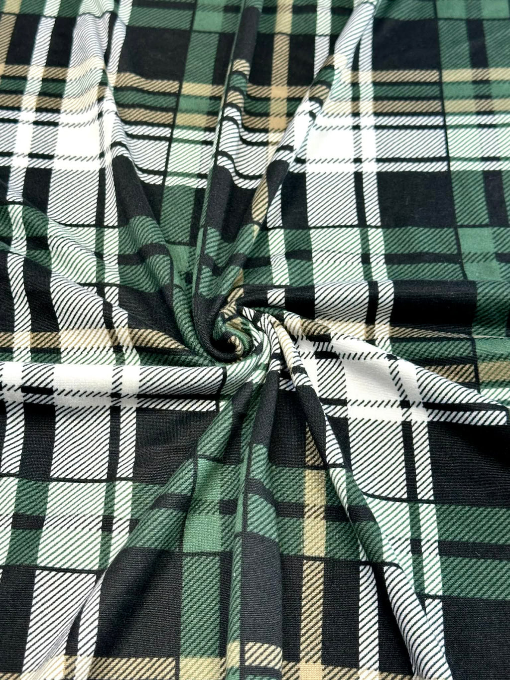 (DBP) EMERALD, BLACK, GOLD, AND OFF WHITE PLAID