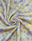 (POINTELLE RIB) LAVENDER, LILAC, AND OFF WHITE TINY FLOWERS ON SOFT YELLOW (1)