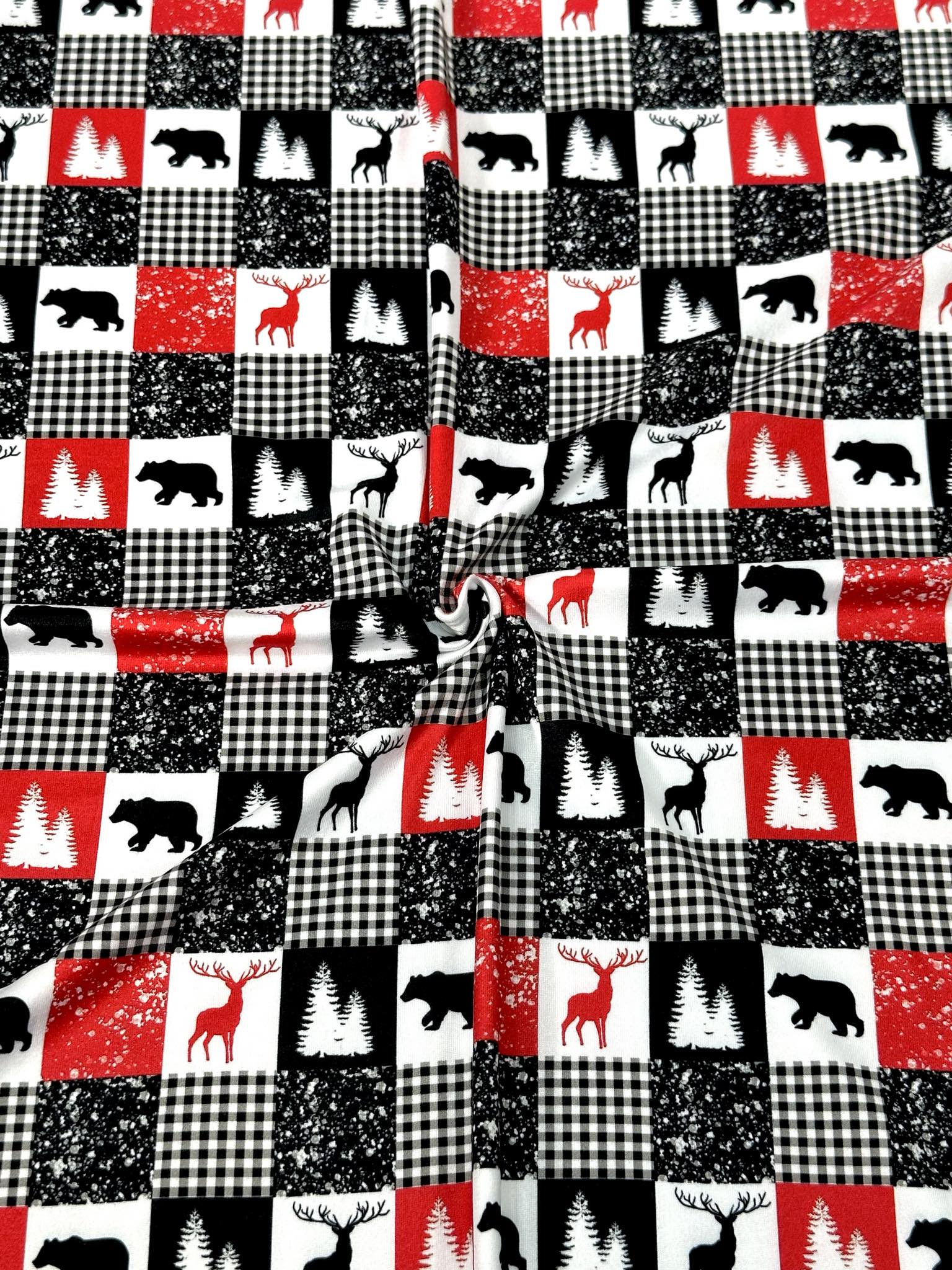 (DBP) BLACK BEAR, REINDEERS AND CHECKERED ON OFF WHITE