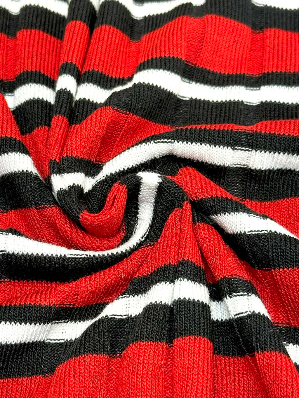 (SWEATER RIB) BLACK AND WHITE STRIPES ON RED