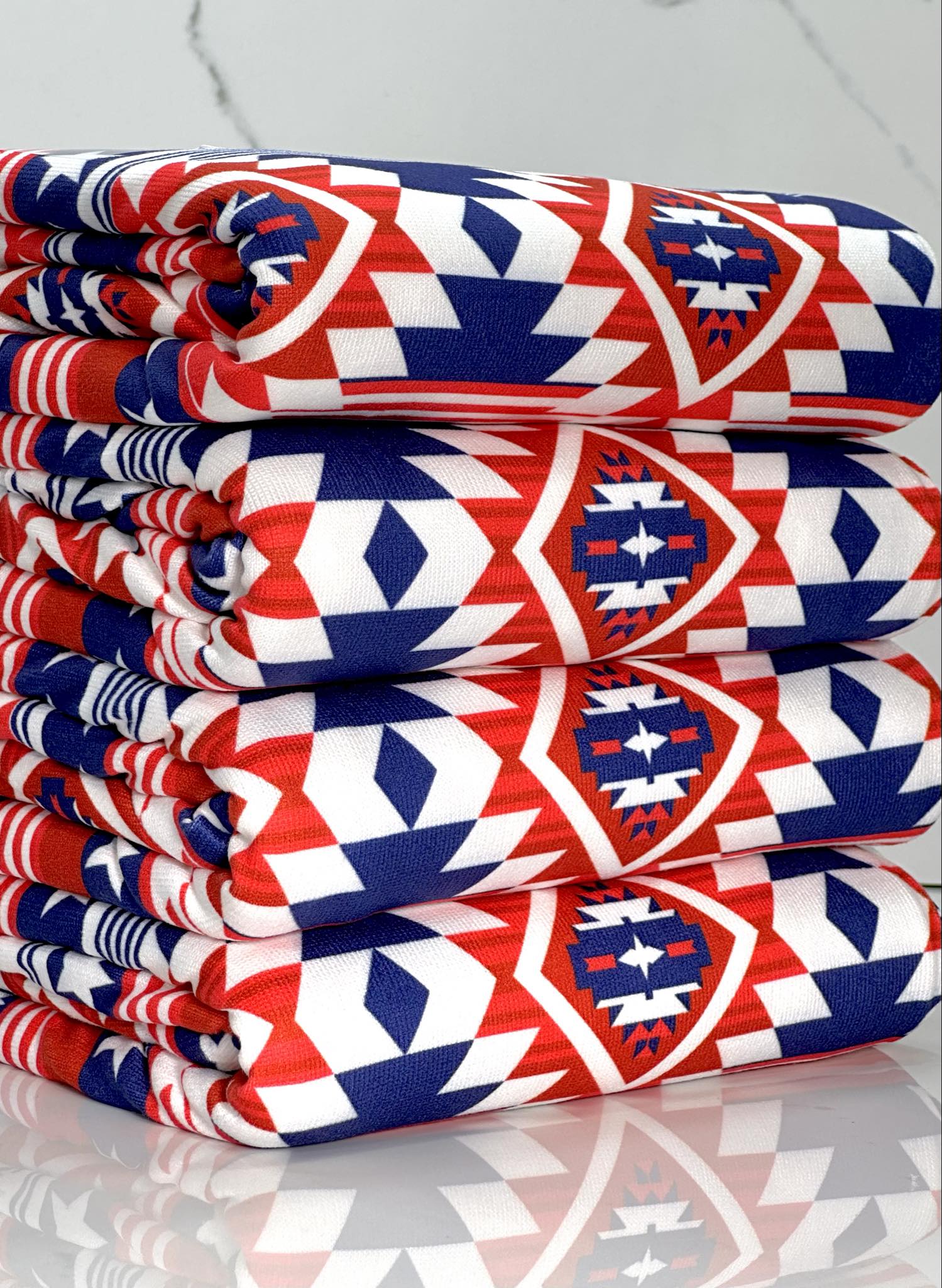 (SWEATER KNIT/ OAKLEY) BLUE, RED, AND OFF WHITE WESTERN STAR PATTERN