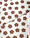 (FRENCH TERRY) SMALL PINK AND BROWN FLOWERS ON LIGHT CREAM