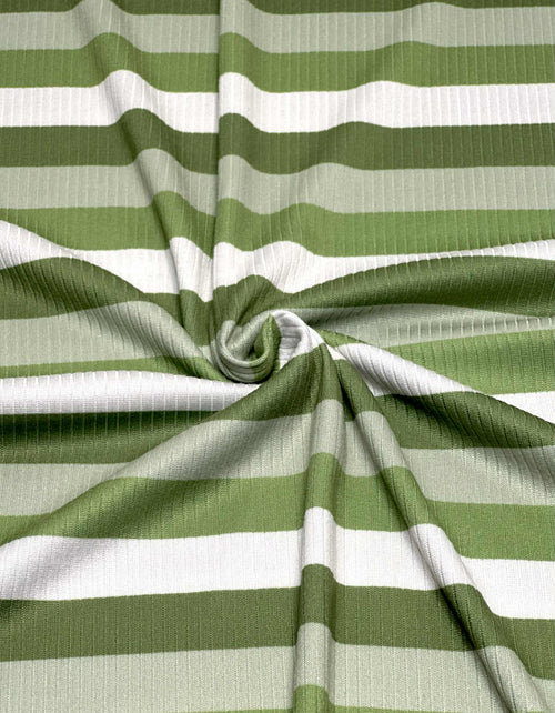 (4X2 RIB) SAGE GREEN AND OFF WHITE STRIPES