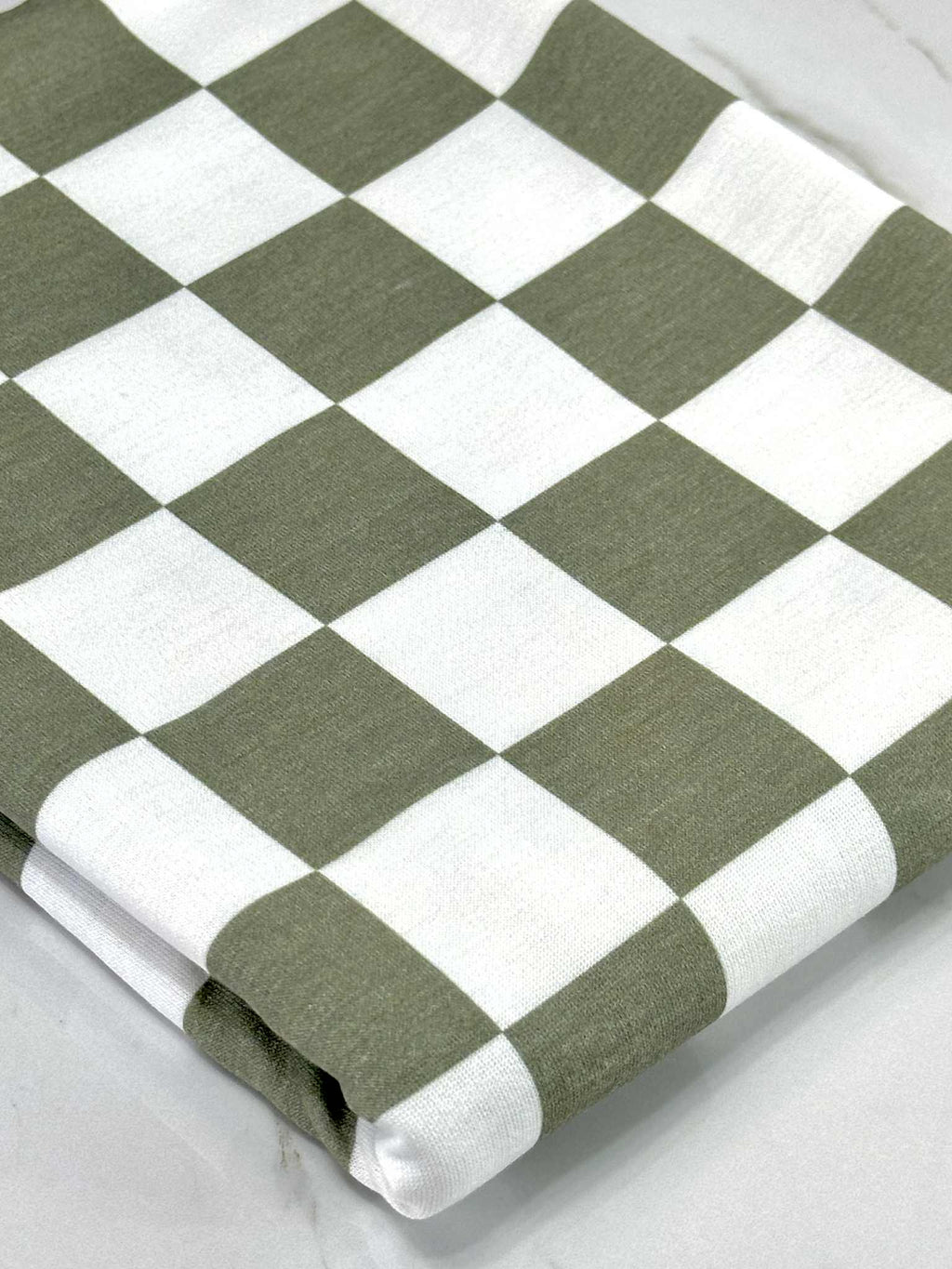 (FRENCH TERRY) OLIVE AND OFF WHITE CHECKERED