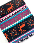 (SWEATER KNIT) RED REINDEERS ON BLACK AND PINK, TURQUOISE PATTERN