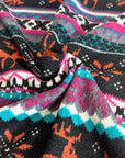 (SWEATER KNIT) RED REINDEERS ON BLACK AND PINK, TURQUOISE PATTERN