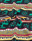 (SWEATER KNIT) GREEN REINDEERS ON BLACK AND BURGUNDY, MUSTARD PATTERN