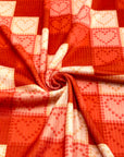 (4X2 YUMMY RIB) MEDIUM PINK AND RED HEARTS ON CHECKERED PATTERN