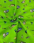 (COTTON SPANDEX) CONSTRUCTION TRUCKS ON GREEN