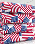 (COTTON SPANDEX) AMERICAN FLAGS ON OFF WHITE