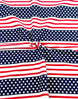 (COTTON SPANDEX) TINY SMALL STARS ON NAVY BLUE AND RED STRIPES ON OFF WHITE