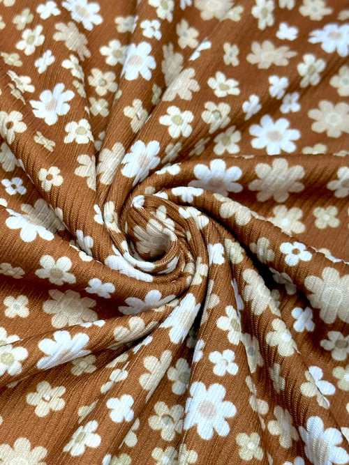 (2X2 YUMMY RIB) CREAM AND OFF WHITE TINY FLOWERS ON BROWN