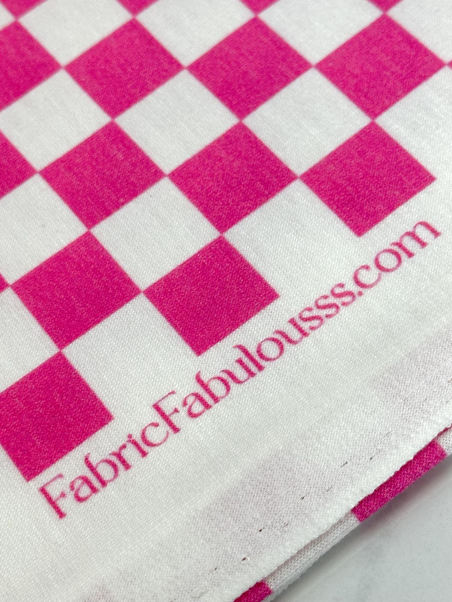 (FRENCH TERRY) FUSCHIA AND OFF WHITE CHECKERED