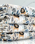 (RAYON MODAL) LIONS AND BLUE LEAFS ON OFF WHITE