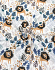 (RAYON MODAL) LIONS AND BLUE LEAFS ON OFF WHITE