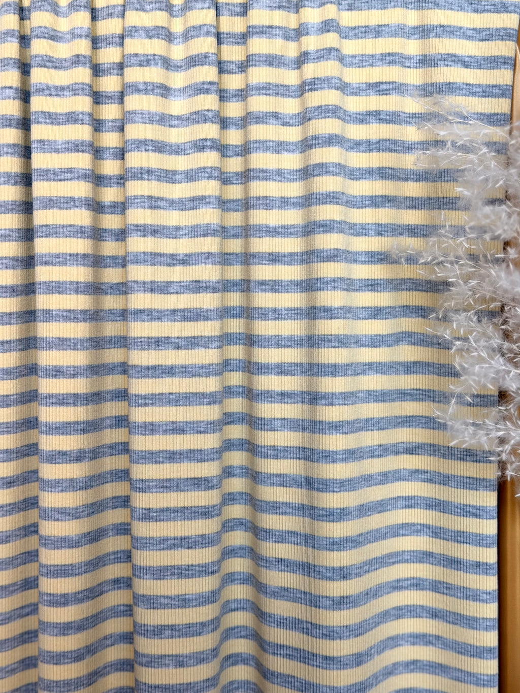 (2x2 COTTON FEEL RIB) HEATHER GRAY STRIPES ON BUTTER YELLOW