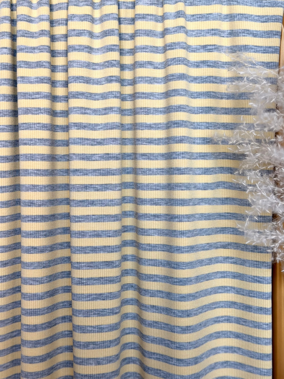 (2x2 COTTON FEEL RIB) HEATHER GRAY STRIPES ON BUTTER YELLOW