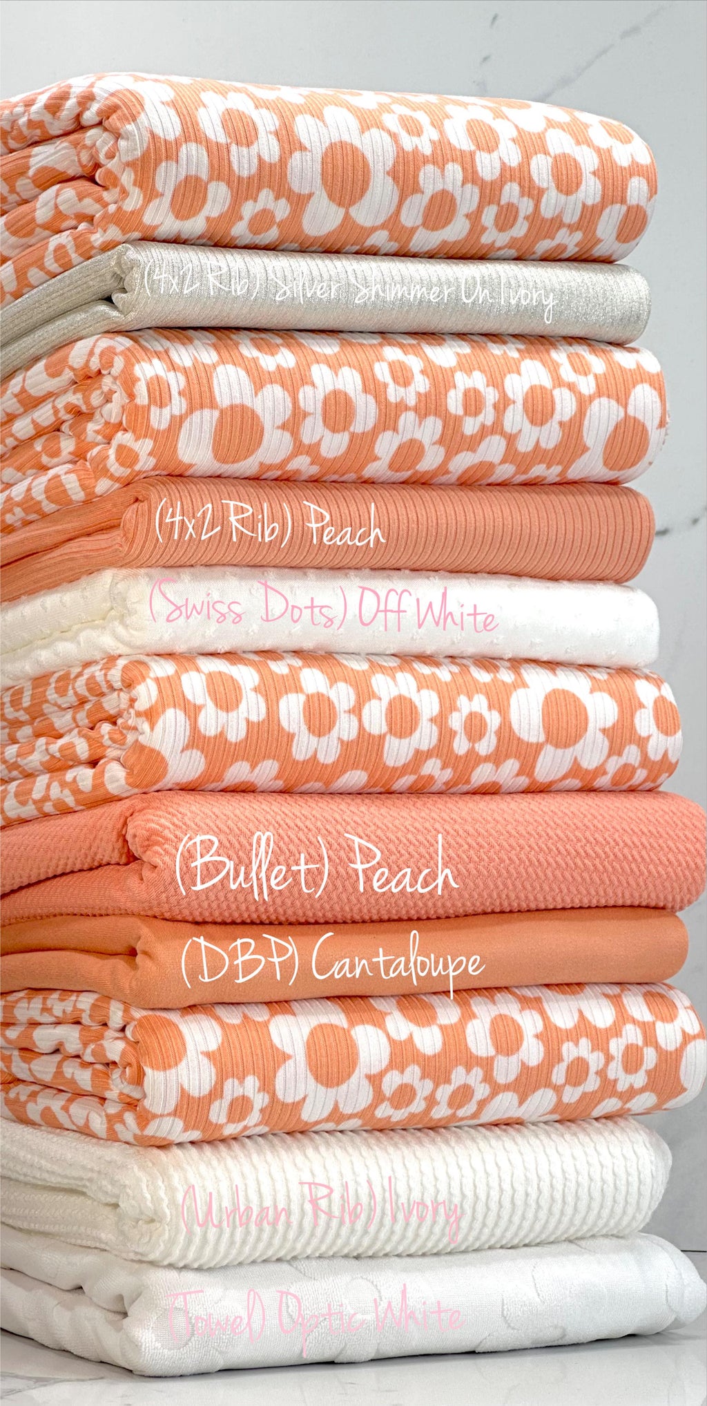 (4X2 YUMMY RIB) OFF WHITE RETRO FLOWERS ON PEACH