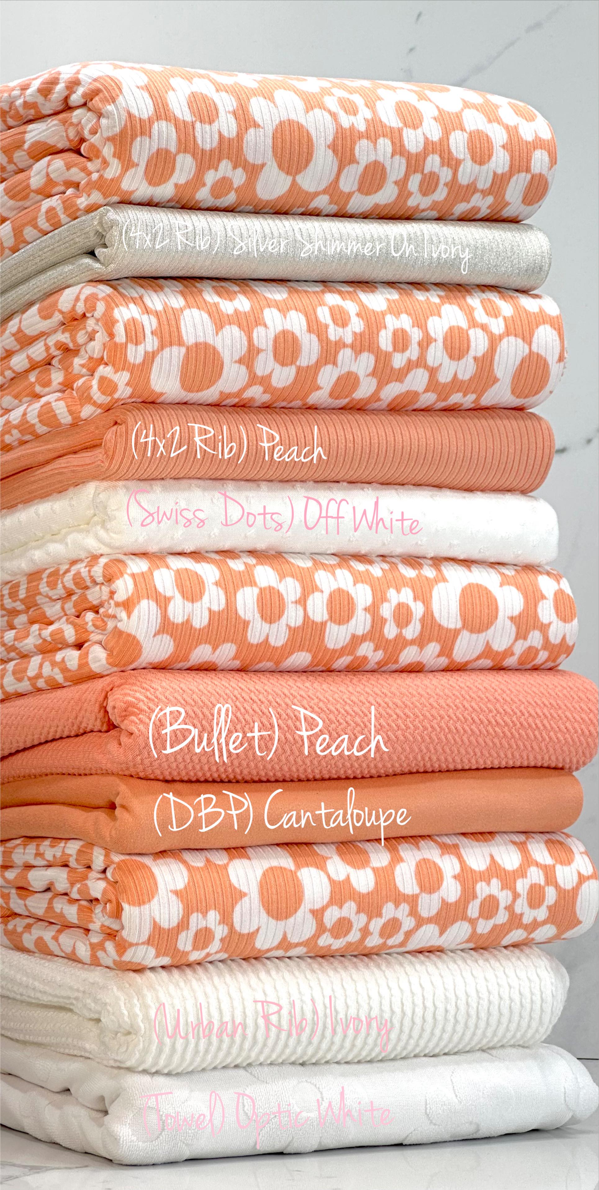 (4X2 YUMMY RIB) OFF WHITE RETRO FLOWERS ON PEACH