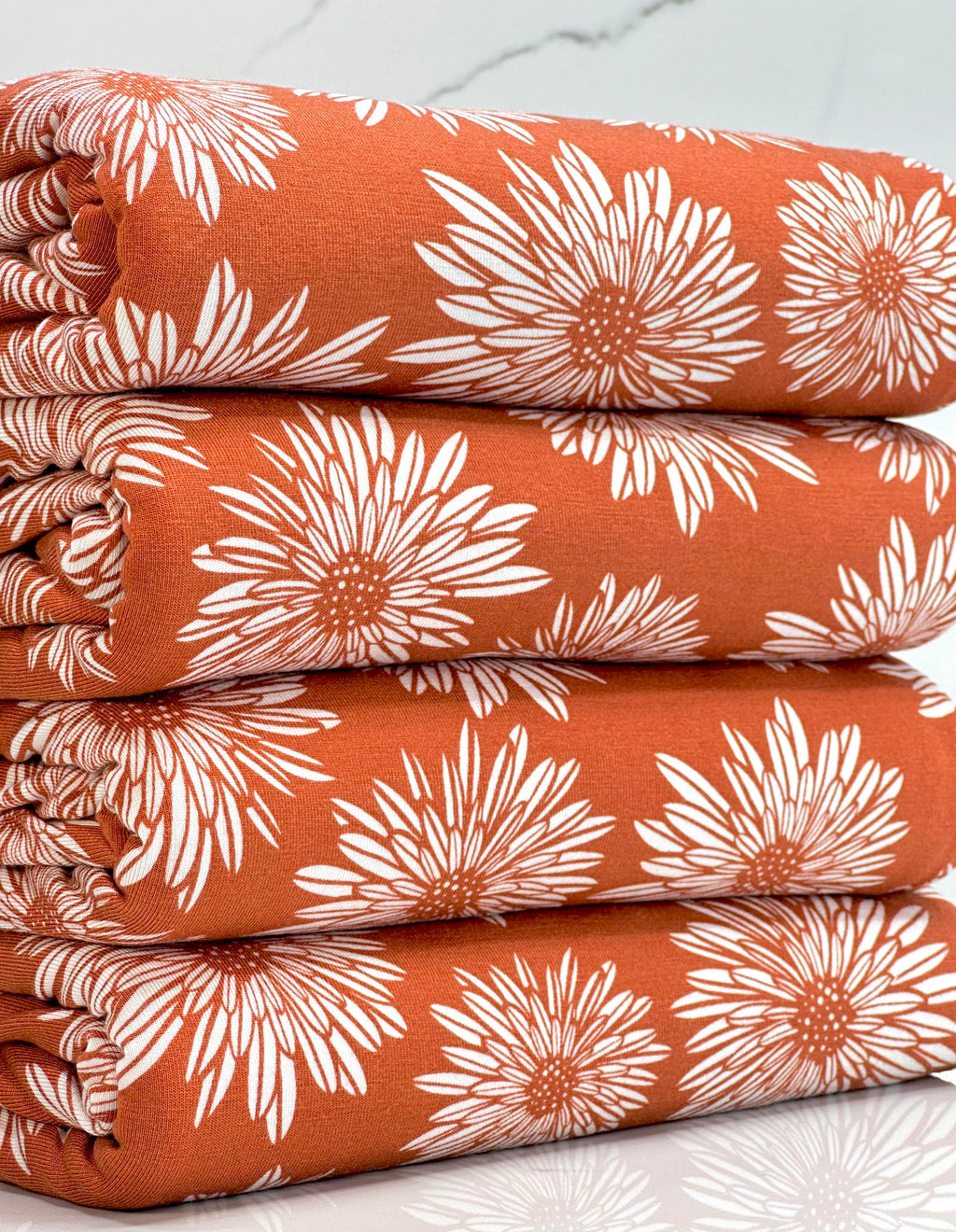 (RAYON MODAL) OFF WHITE SUNFLOWERS ON DARK ORANGE(2)