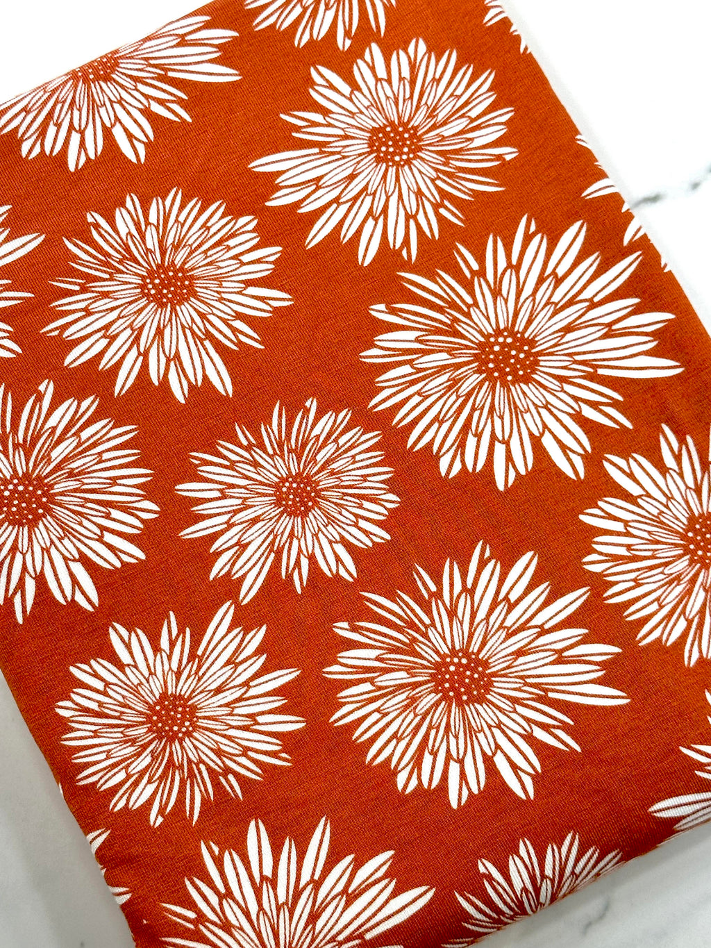 (RAYON MODAL) OFF WHITE SUNFLOWERS ON DARK ORANGE(2)