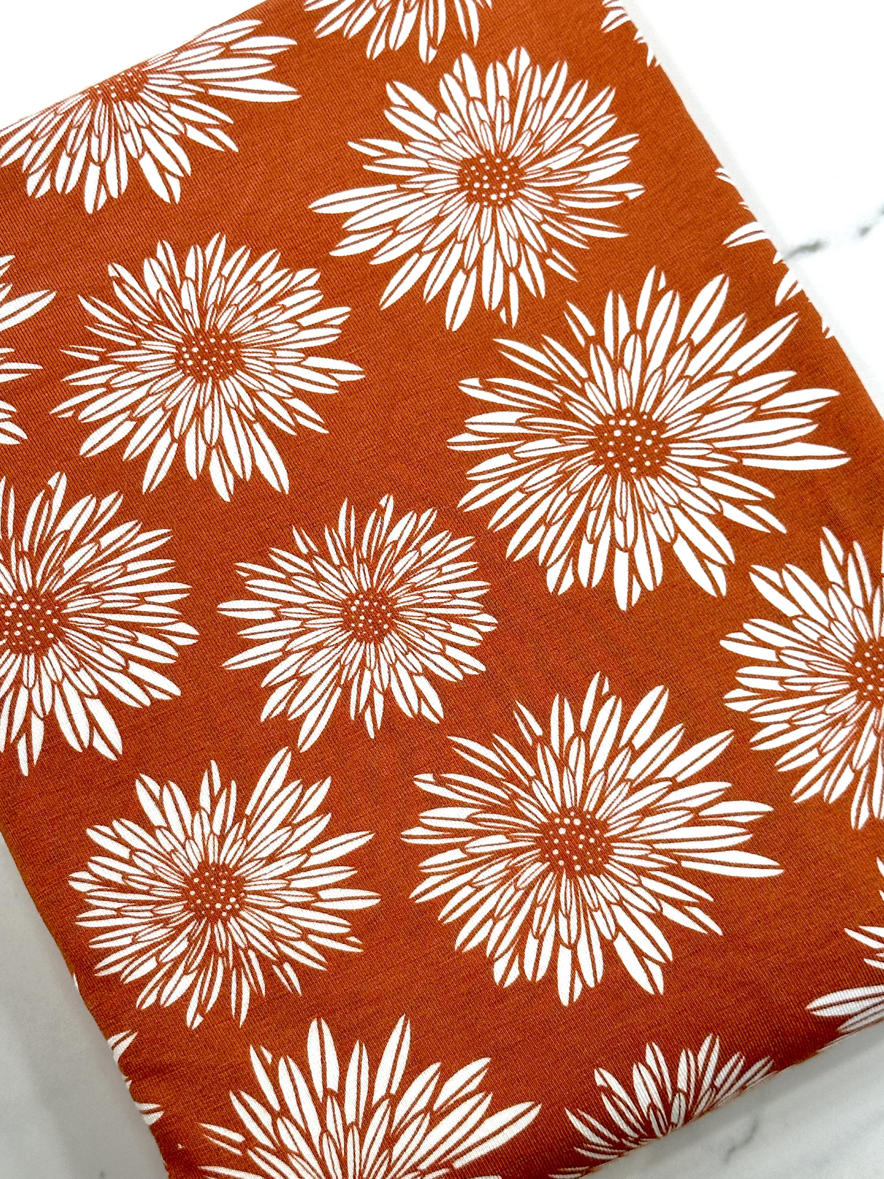 (RAYON MODAL) OFF WHITE SUNFLOWERS ON DARK ORANGE(2)