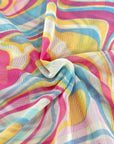 (MESH) HOT PINK, MUSTARD, BLUE, AND OFF WHITE MARBLE SWIRL PRINT