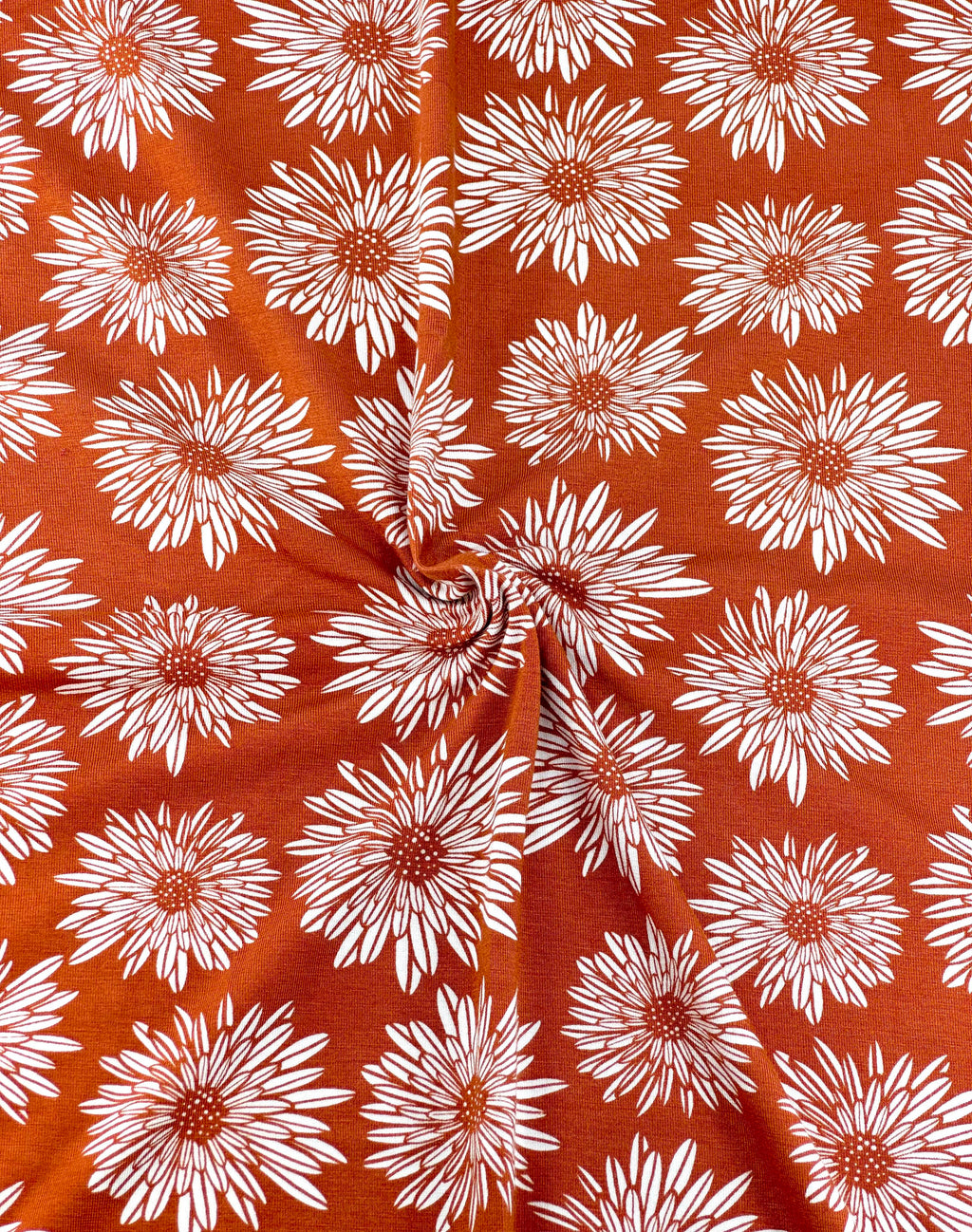 (RAYON MODAL) OFF WHITE SUNFLOWERS ON DARK ORANGE(2)