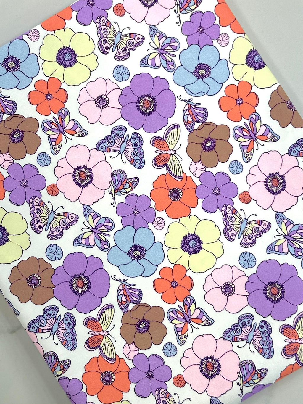 (SWIM) BUTTERFLIES AND FLOWERS ON OFF WHITE