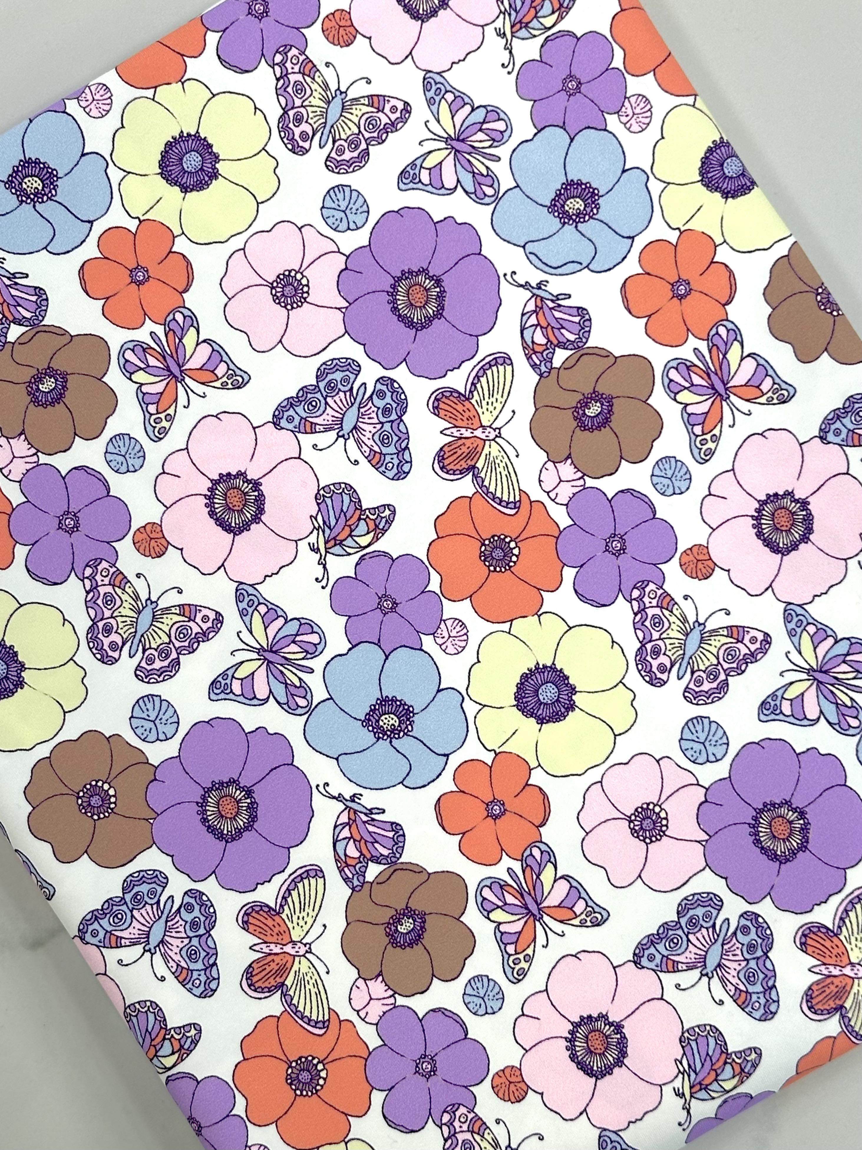 (SWIM) BUTTERFLIES AND FLOWERS ON OFF WHITE