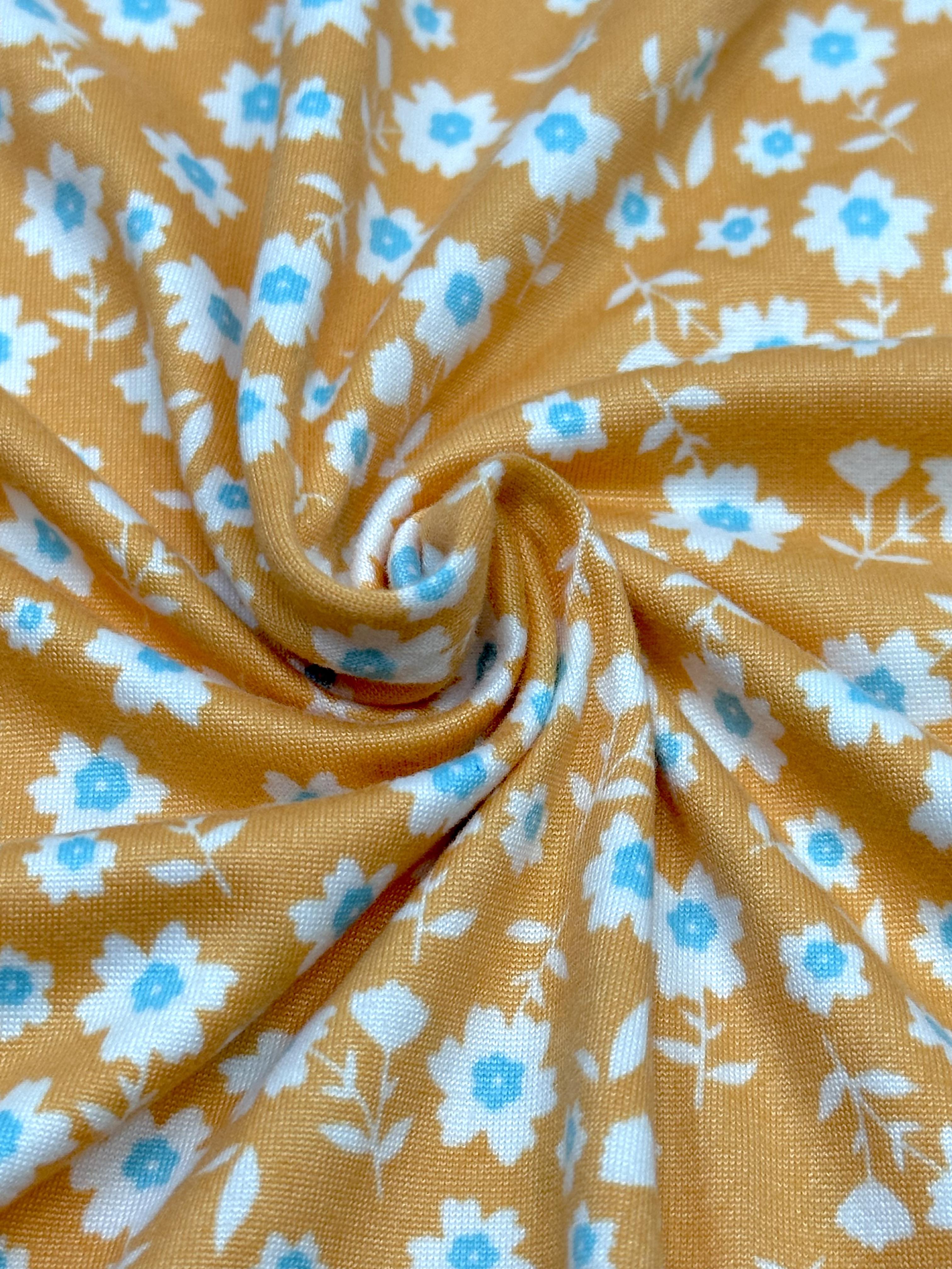 (DBP) TINY DARK MINT AND OFF WHITE FLOWERS ON ORANGE