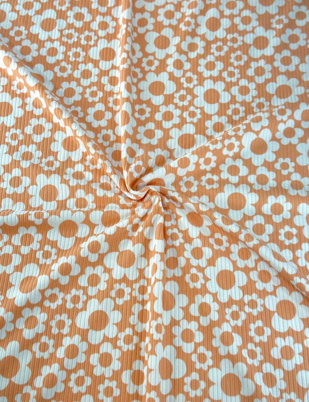 (4X2 YUMMY RIB) OFF WHITE RETRO FLOWERS ON PEACH